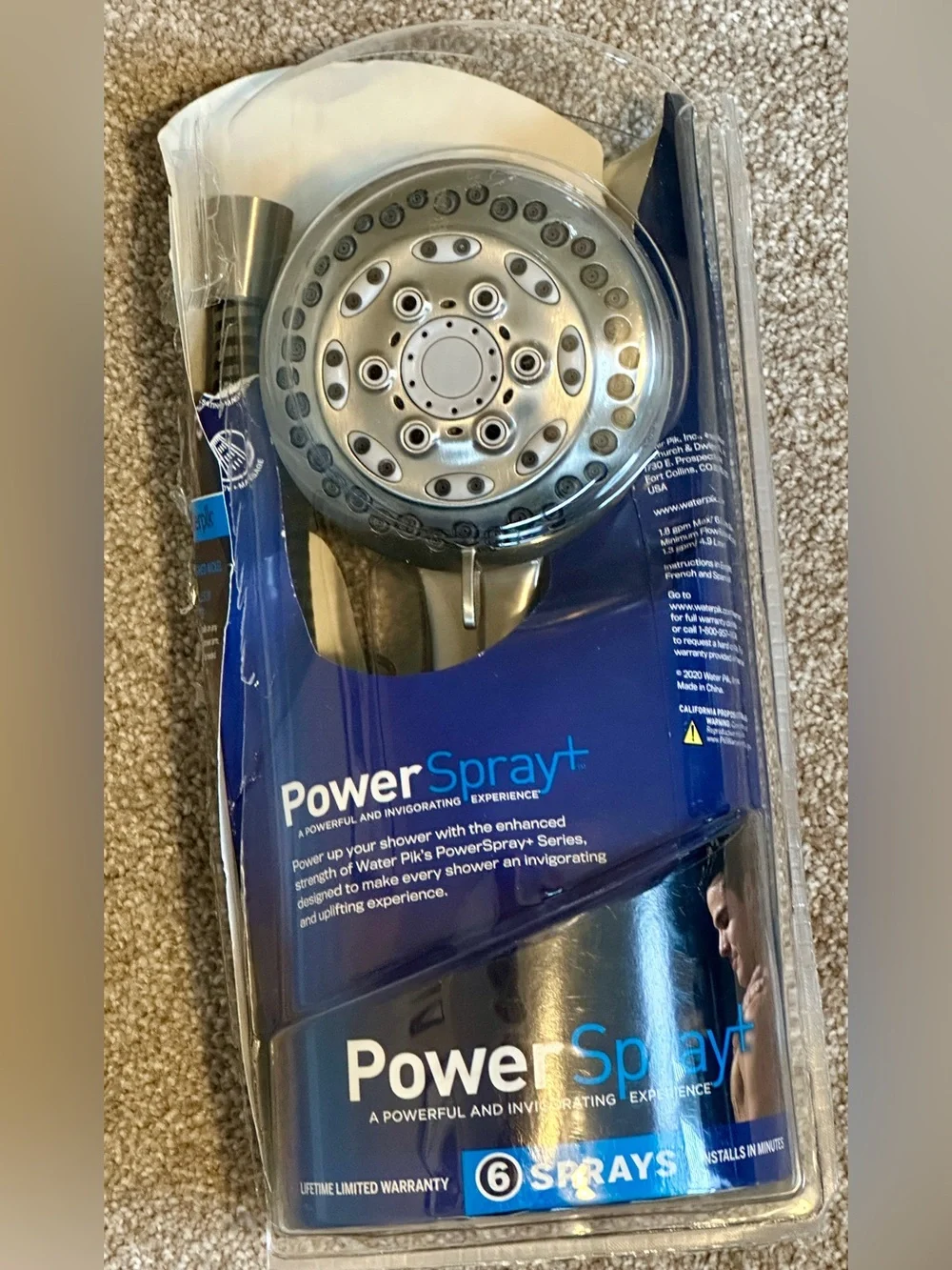 NEW Waterpik PowerSpray+ Handheld Shower Head 6 Spray Brushed Nickel 5ft Hose
